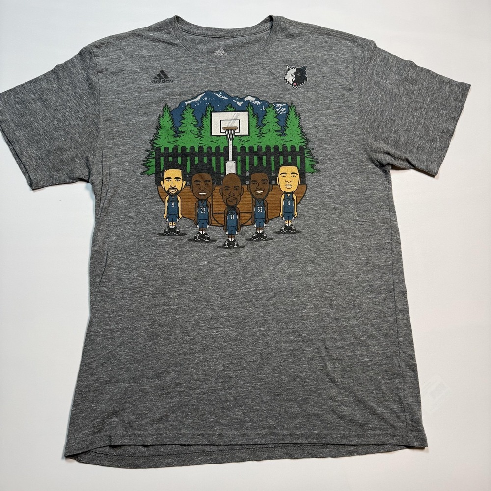 Minnesota Timberwolves Shirt Mens Large Gray NBA Basketball Adidas‎ Cartoon Tee